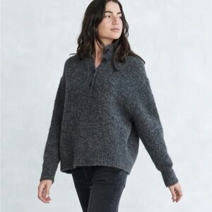 Jenni Kayne Boucle Half Button Pullover Charcoal Gray Sweater Women's Size XS
